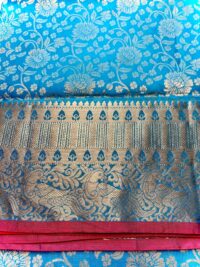 Stunning Sky Blue Colour Kanchipuram Soft Silk with silver Pink Border