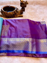 Purple Wine Soft silk saree with Teal Blue