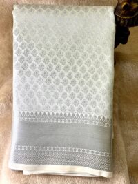 White Silver zari semi silk saree