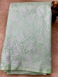 Pista green Silver zari semi silk saree