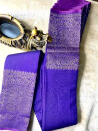 Purple Cotton  with Purple border and Square Zari motif Saree