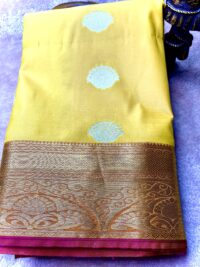 Yellow with pink Semi silk saree