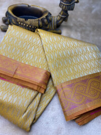Yellow Ochre With silver and Pink Brocade