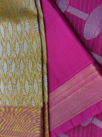 Yellow Ochre With silver and Pink Brocade