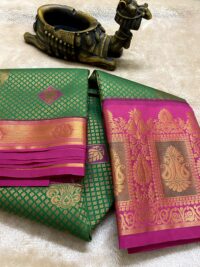Dark Green with bold Pink Semi silk saree