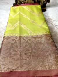 Dual tone Greenish yellow saree with pink semi silk saree