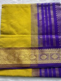 Mustard yellow with Violet semi silk cotton saree