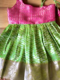 Pink & Parrot Green Semi silk Frock